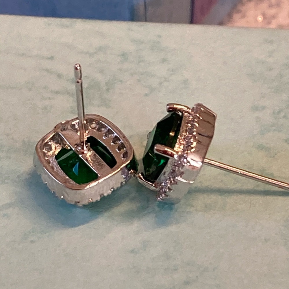 Gold Plated Green Stud Earrings - Picture 3 of 3